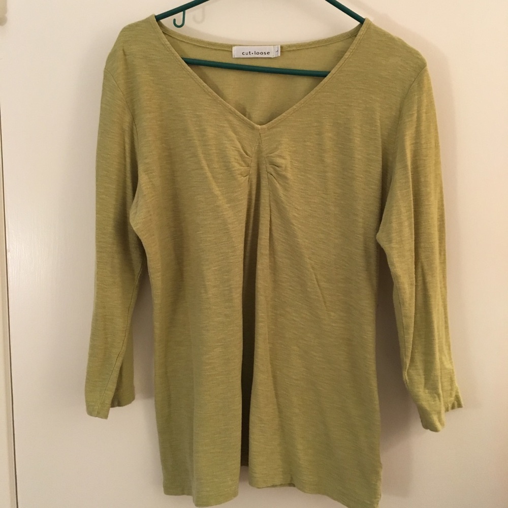 Cut Loose green/gold cotton linen top